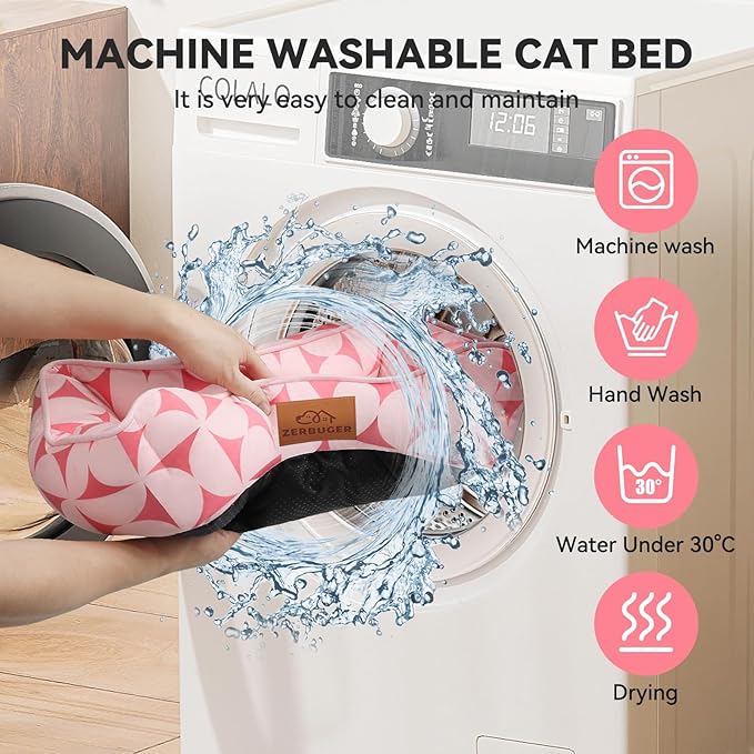 Zerbuger Rectangle Cat Dog Bed for Large Medium Small Pets Indoor Outdoor Machine Washable Sleeping Sofa Non-Slip Bottom Soft Puppy Bed Durable Orthopedic Calming Pet Cuddler (Small, Pink Pattern)