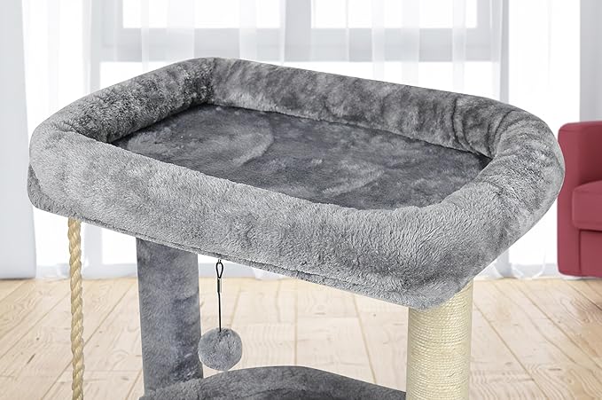 Wang Xin Four Layer Big Cat Tree with Huge Cat Condo and Two Hammocks Scratch Pad,Grey