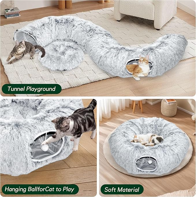 VIVOYAN Multifunctional Cat Tunnel Toy - XL Interactive Cat Play Tunnel with Climbing Holes and Thick Resting Mat, Ideal for Mult Homes and Extended Playtime