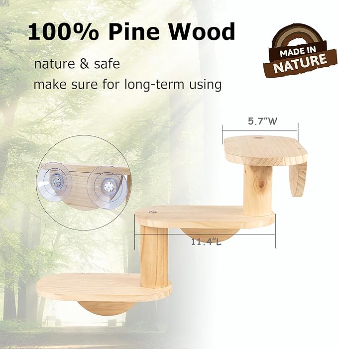 Cat Window Ladder 3-Levels for Indoor Cats Climbing Wood Window Shelf Cats Play and Watch Birds
