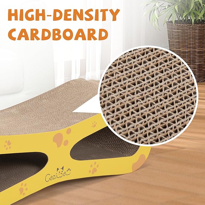 COZIWOW Infinity Cat Scratcher Lounge Bed, Cardboard Cat Scratching Pad Board, Durable Cat Scratch Furniture Protector for Indoor Cats Kittens, Yellow
