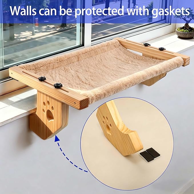 ESPETS Cat Window Sill Perch, Sturdy Cat Hammock Beds Window Seats with Soft Cusion, Large Cats and Kittens-22.5 Inch (White)