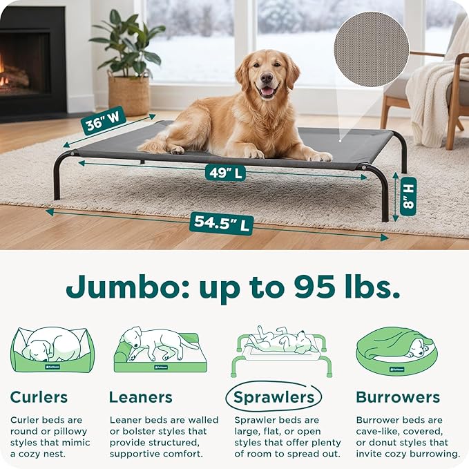 FurHaven Elevated Dog Bed, Cooling Raised Pet Cot with Breathable Mesh, Durable Steel Frame, Indoor/Outdoor Use, Easy Assembly, Jumbo XL, Nylon Mesh with Steel Frame, Graphite Gray