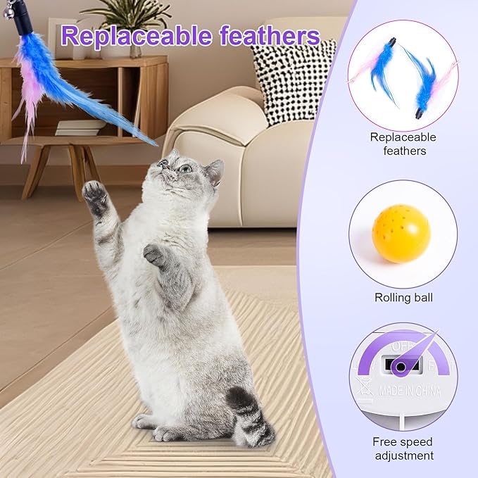 Cat Toys, Interactive Cat Toy for Indoor Cats, Automatic Interactive Kitten Toy, Fluttering Feather, Track Balls, Rotating Track Feather Enrichment Kitty Toys for Multi-cat Family (Pink)
