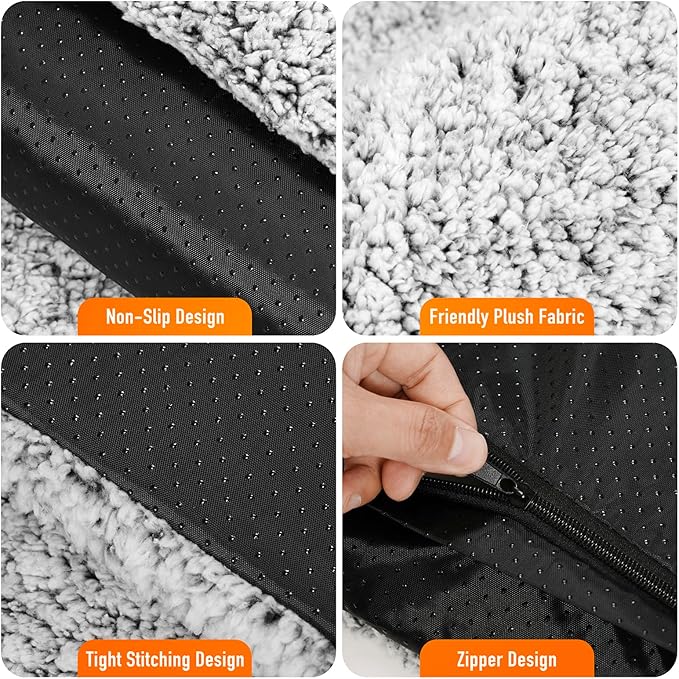 WanpeeGoo Self Warming Pet Bed for Cats & Dogs, Heated Pet Mat, 2.0 Upgraded Thermal Foil Heating Pad, Plush Self-Heating Bed for Crate, Floor, with Removable Washable Cover, Non-Slip, Gray, 18"x27"