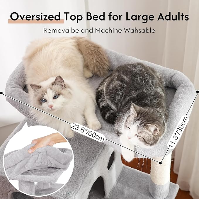 XXL Large Cat Tree Tower 70in Tall Heavy Duty Cat Tree for Maine Coon and Big Cats 20 lbs+,Enlarge Top Bed and Hammock, 2 Oversized Condo House with Scratching Posts-Grey