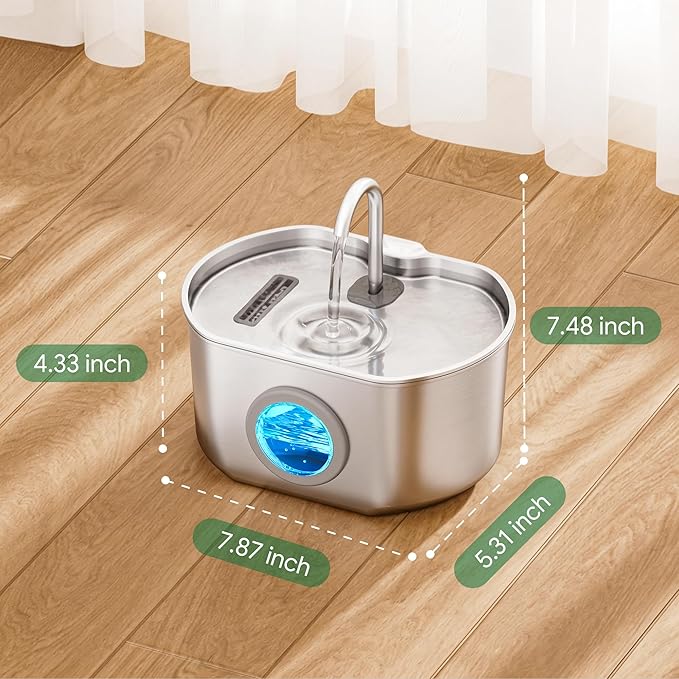 Cat Water Fountain Stainless Steel: 74oz/2.2L Cat Fountain for Drinking- Pet Water Fountain Inside - Automatic Dog Watering Dispenser Bowl - Pet Feeding & Watering Supplies (4 Filters)