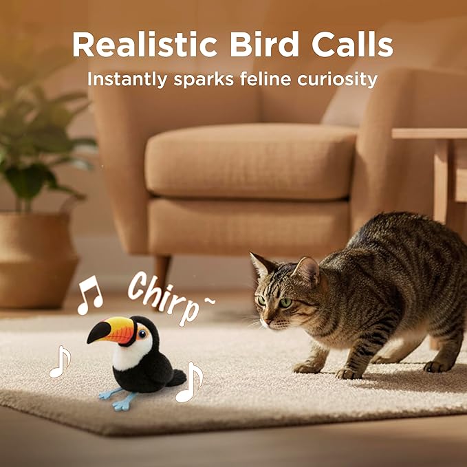 Flapping Bird Cat Toy, Small & Lightweight Catnip Toy for Cats, Interactive Cat Toy with Motion & Chirping Sound for Indoor Cats, Toucan Flappy Bird Cat Toy