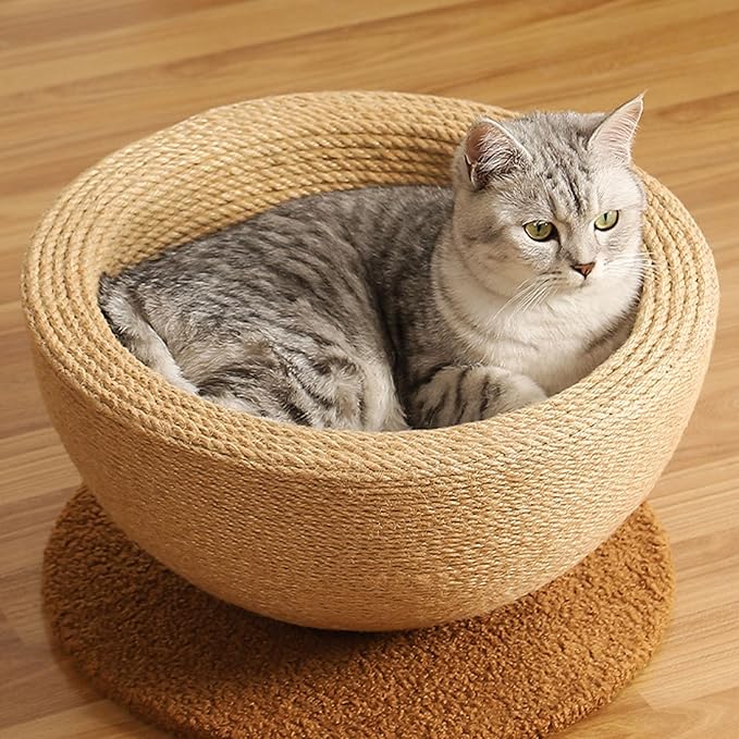 Zerodis Cat Scratcher, Sisal Hemp Cat Scratching Board Circular Concave Design Bed Hammock Bowl Shape 2 in 1 Pet Scratching Post Furniture Protector for Couch 14.2x15.2x7.9in (Balanced Style (Round