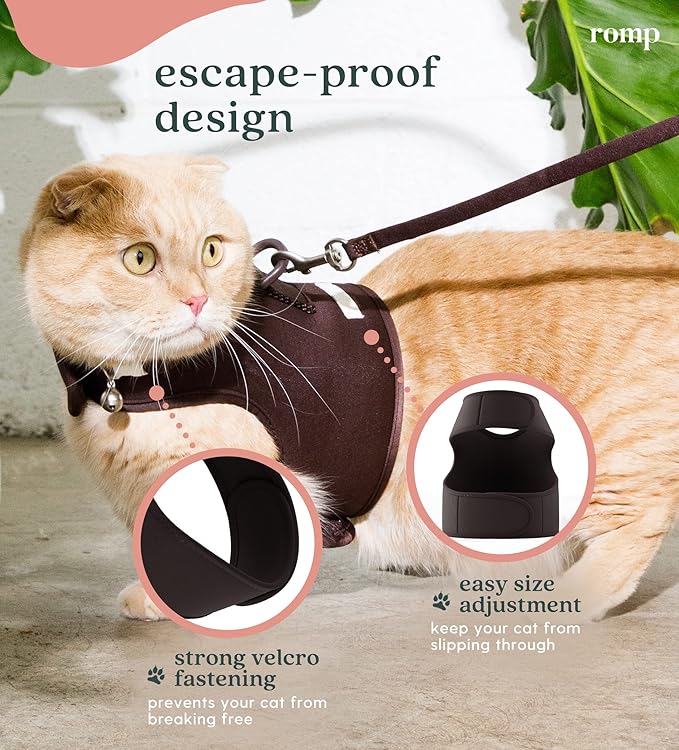 Cat Harness, Collar & Leash Set - Escape Proof Adjustable Choke Free Velcro Harness Vest for Walking Cats & Kittens (Sable Brown, Medium)