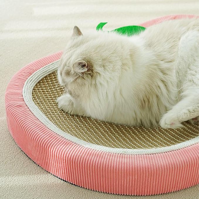 Sisal Cat Scratching Bed - Strawberry Scratch Pad | scratching basin sofa cat bed, Sleeping Mat Nest Pet Accessory | Kitten Small Dog Indoor Resting Mat, Furniture Protector for Couch Carpet Floor Doo