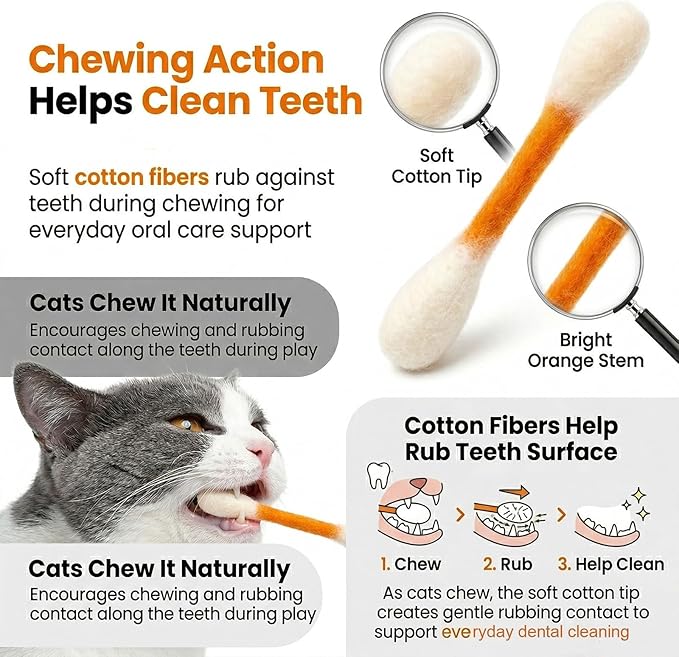 Cotton Swabs Cat Toys with Catnip, Giant Cat Qtip Toy Chew Sticks, Durable Q Tip Cat Toy Teething Ropes for Boredom, Exercise, Big Interactive Felt Kitty Kicker Toy