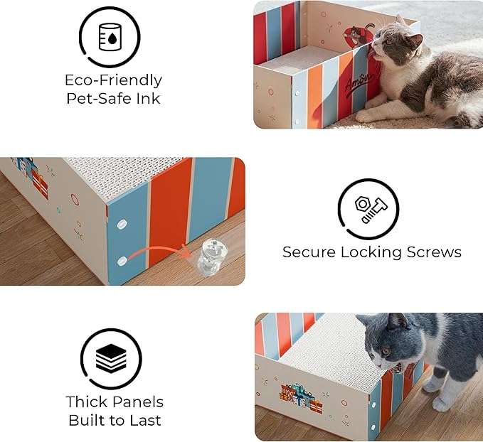 Cardboard Cat Scratcher Box & Bed – Heavy Duty Cat Scratch Pad for Indoor Cats, White Wood-Pulp Cat Scratching Board with Durable Cardboard cat Box, Low-Mess Cat Lounge House (Scratcher Box)
