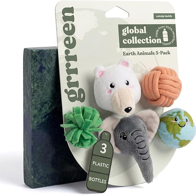 Cat Toys | Plush Earth Animals Stuffed Animal for Cats, Value 5-Pack | Eco Friendly Interactive Cat Toys for Indoor Cats