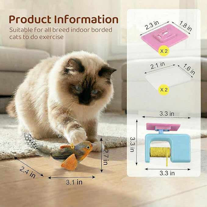 Interactive Cat Toys for Indoor Cats, Automatic Cat Hanging Toys for Bored Adult Cats, Cat Toys Realistic Bird with Catnip and Feather Chase Exercise Door Frame Cat Self Play Toys Blue