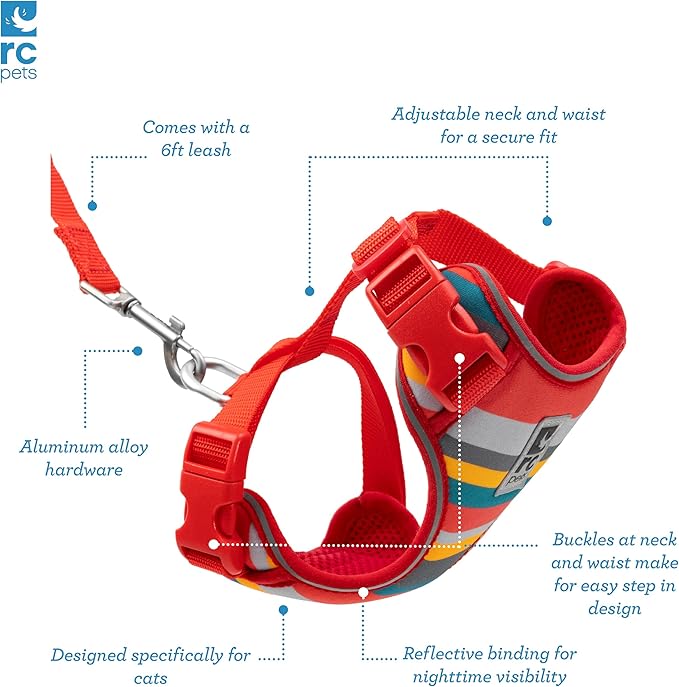 RC Pets Adventure Kitty Cat Harness | Adjustable Airmesh Vest with D-Ring and 6ft Leash for Walking and Travel | Maze, Medium