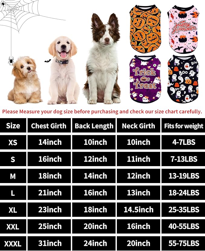 PET SHOW 4 Pack Halloween Dog Shirts for Extra Small Dogs Ghost Pumpkin Doggies Tank Top Tee Black Orange T-Shirts Pets Holiday Party Sleeveless Vest Cats Kittens Puppy Clothes Boys Girls(X-Small)