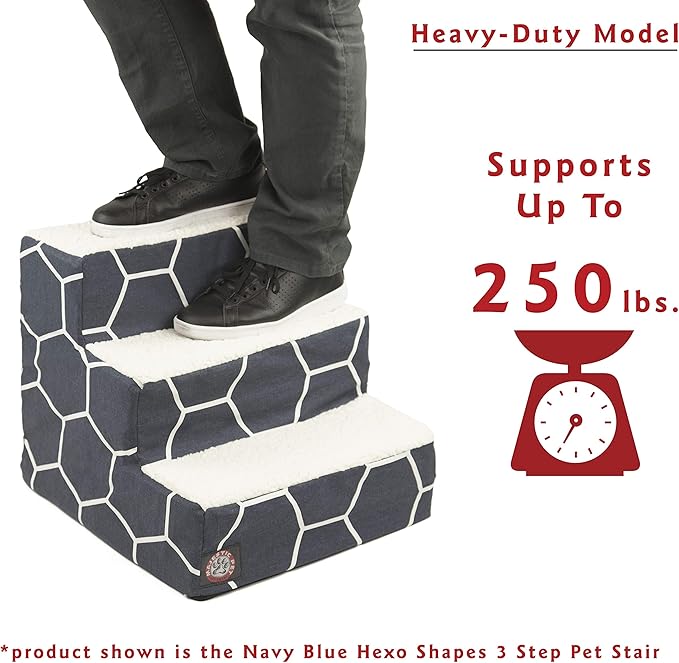 Majestic Pet 3 Step Portable Dog Stairs for Small Dogs to get on Bed Supports 250 lbs or Less – Dog Steps for High Bed with Machine Washable Cover –Pet Stairs for Cats Anderson Check Navy Blue