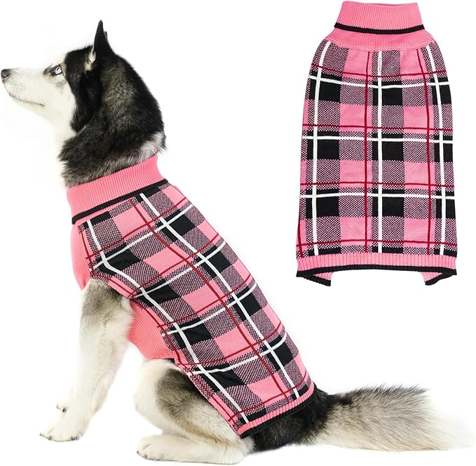 KOOLTAIL Dog Sweater Pet Knitted Clothes - Classic Plaid Pull Over Turtleneck Dog Sweaters with Leash Hole Warm Dogs Winter Pet Clothing for Small Medium Dogs Cats Puppy S