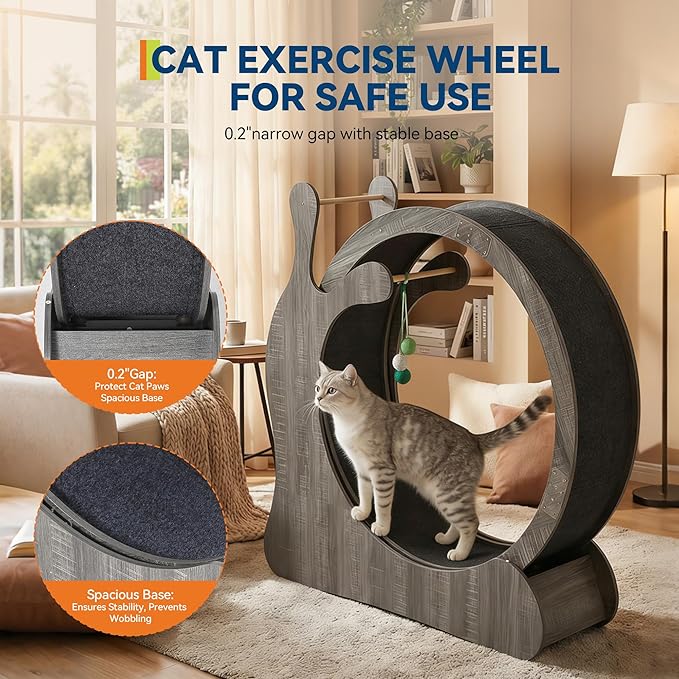 Cat Wheel Exerciser for Indoor Cats, 41'' Large 3-in-1 Cat Treadmill with Scratching Board and Play Balls, Quiet Cats Running Wheel for Kitty Fitness Grey