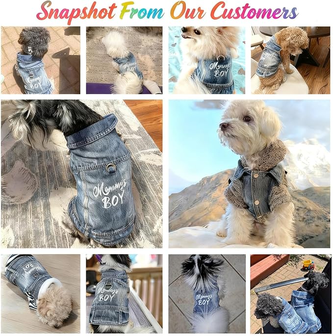 Dog Jeans Jacket Mommy's Boy Denim,Breathable Cotton Blue Pet Coat for Puppy Small Dogs Classic Overalls Male Cat Costumes Apparel Washed Vest Clothes Outfit T-Shirts（Large）