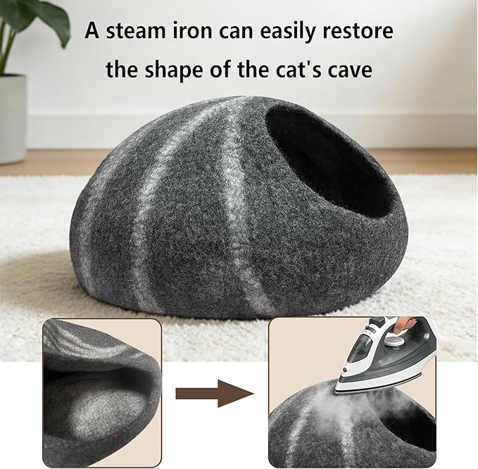 Felted Wool Cat Cave Merino Wool Cat Bed for Indoor Round Cave Cats House mat Handmade Self Warming Comfort