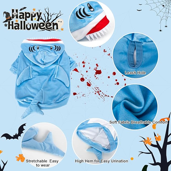 NACOCO Halloween Shark Dog Costume - Pet Christmas New Year Hoodie Warm Party Coat Outfit for Small and Medium Cat Dog Clothes(Blue Shark,M)