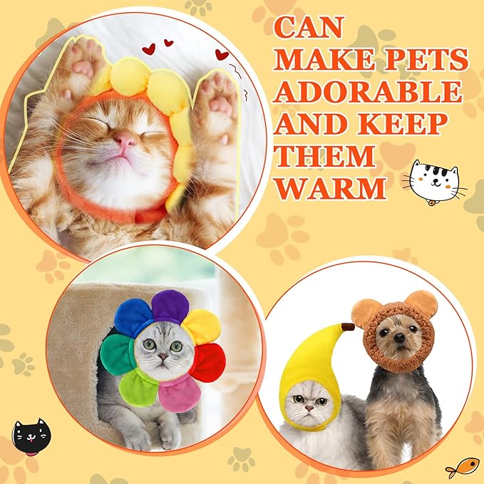 10 Pcs Cat Costumes - Bunny, Bear, Lion, Fruit Shaped Hat - Adjustable Accessory Headwear for Small Dog, Kitten, Puppy - Pet Festival Birthday Theme Party Photo Prop