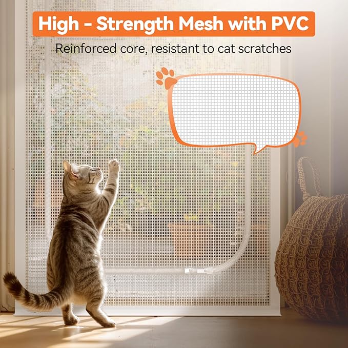 BFNN Cat Screen Door, Extra Tall Cat-Proof Mesh Gate, Fit Door Size 38'' x 82'', Anti Scratch Mesh with Zipper Closure, for Living Room, Kitchen, Bedroom (White, U-Shaped)
