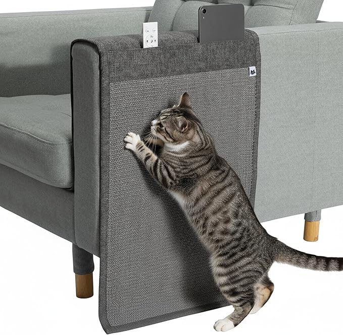 The Cat Ladies Cat Scratch Furniture Protector Mat - Couch Protector from Claws - Anti Scratch Furniture Protectors from Cats Scratching - Sisal Scratcher Pad with Pocket - Dark Grey