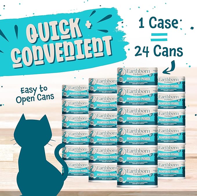 Earthborn Holistic Monterey Medley Skipjack Tuna and Grilled Mackerel Dinner Wet Cat Food, 3-Ounce Per Pacakge, 24-Pack