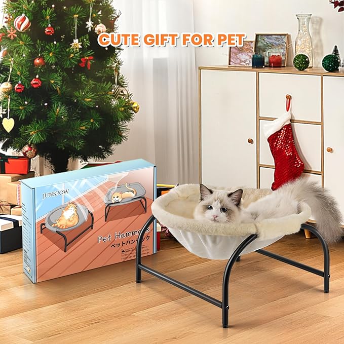 JUNSPOW Cat Bed Dog Perch Pet Hammock Bed Pet Sleeping Cat Supplies Pet Supplies Whole Wash Stable, Detachable, Breathable, Easy Assembly Indoors Outdoors, 16.9 in x 16.9 in x 9.5 in