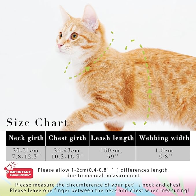 Seyezo Cat Harness and Leash Set, Adjustable Kitten Harness Escape Proof Cats Harness, Soft Lightweight Walking Travel Pet Harness, Cute Kitty Harness Leash Set for Small Medium Cats, Hawaii Green