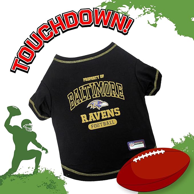 NFL Baltimore Ravens Dog T-Shirt for Pets, Size X-Small. Officially Licensed Pet Shirt with Team Logo, Soft Stretchable Comfort Fit Apparel for Dogs & Cats
