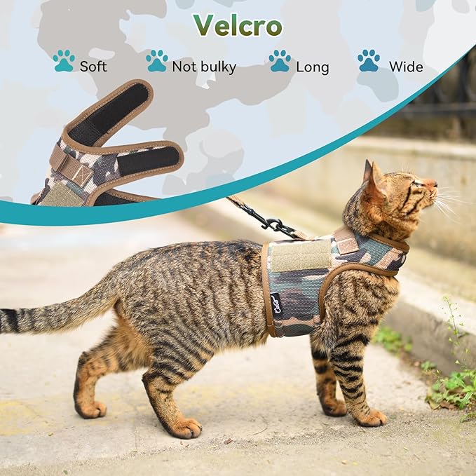 Tactical Cat Harness and Leash for Walking Escape Proof Breathable Mesh Fabric, Green Jungle Camo, Medium, Adjustable Cat Walking Jackets, Padded Stylish Cat Vest