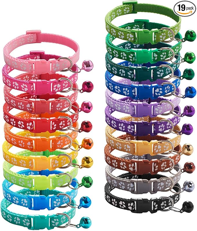 Puppy Collars, 19Pcs Whelping Puppy ID Collars with Bell Adjustable 19-32cm, Soft Nylon Litter Identification Dog Collars for Newborn Pets