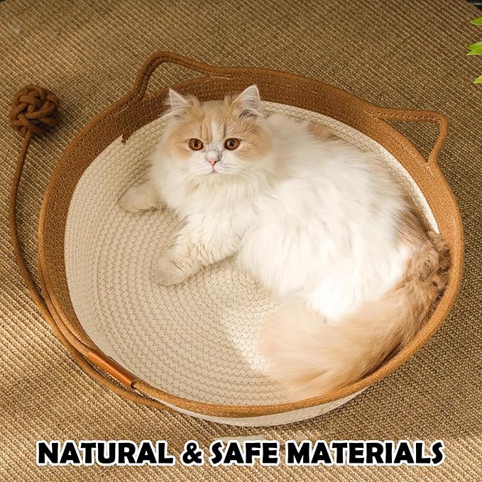 Instinct Basket, Stimuli Cat Bed with Toy Tail, Stimulicat Bed Rope Cotton with Cushion, Cats Ear Design, Breathable All Season Universal, Scratch-Resistant (Green,Medium)