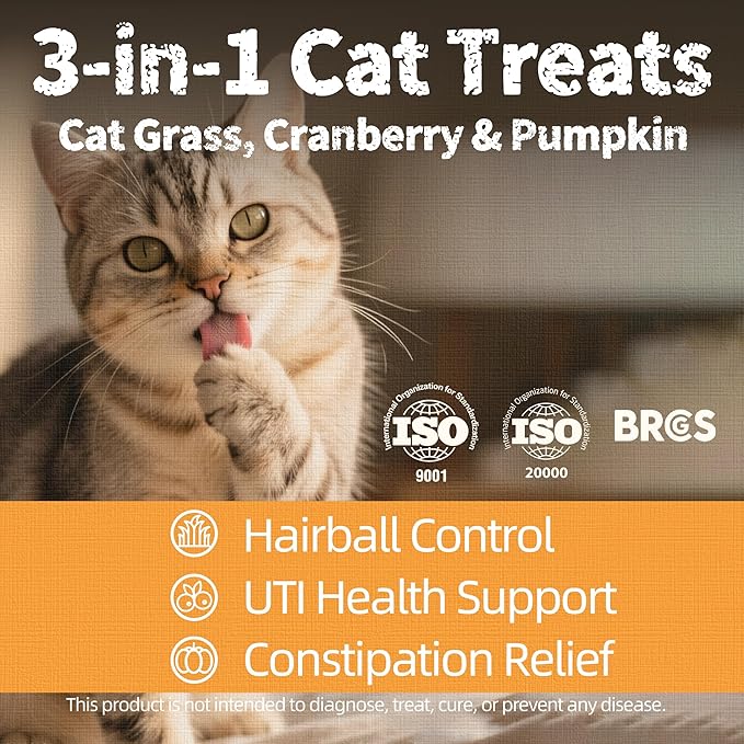 Just Try 36 OZ Cat Treats - with Cat Grass, Cranberry, Pumpkin- Healthy Cat Grass Kitten Treats Training Biscuits
