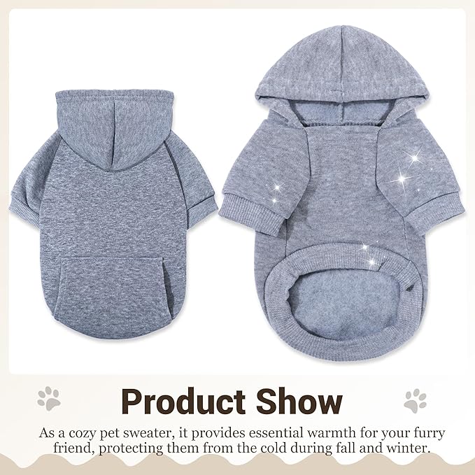 Pet Hoodie Dog Sweater for Small Dogs Girl Boy, Winter Puppy Sweatshirts with Pockets Hood, Warm Fleece Lined Dog Clothes Chihuahua Coat Clothing Puppy Cat Custume, Large