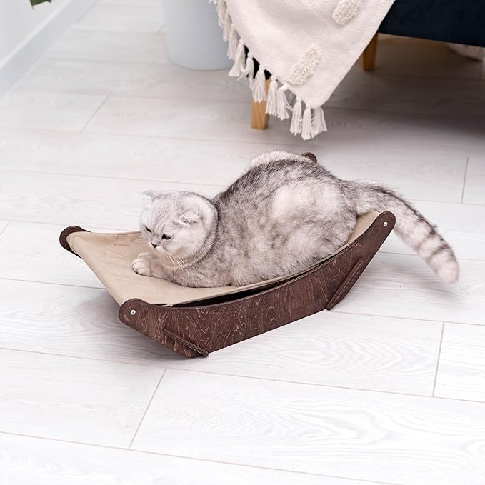 Cat Hammock Bed Wall Mount - Elevated Cat Beds for Indoor Cats - Floor Cat Hammock Wood Sleeper Cat Bed - Cat Furniture Indoor Cats Rustic Shelves Cat Decor Cat Lover Gift (Floor Hammock)