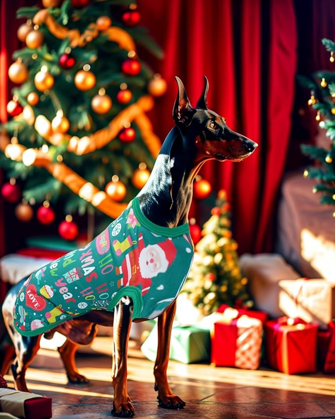 PET SHOW 4 Pack Christmas Dog Shirts for Medium Large Dogs Tank Top Tee Red Green Xmas Santa Gnome T-Shirts Pets Holiday Party Sleeveless Vest Dog Clothes Boys Girls(Large)
