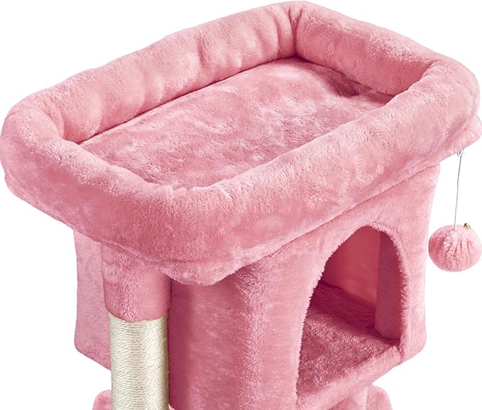 Topeakmart Cat Tree with Extra Large Plush Perch, Soft Cat Condo & Sisal-Covered Scratching Posts for Large Cats, Kittens Cats, 23.5 Inches, Pink