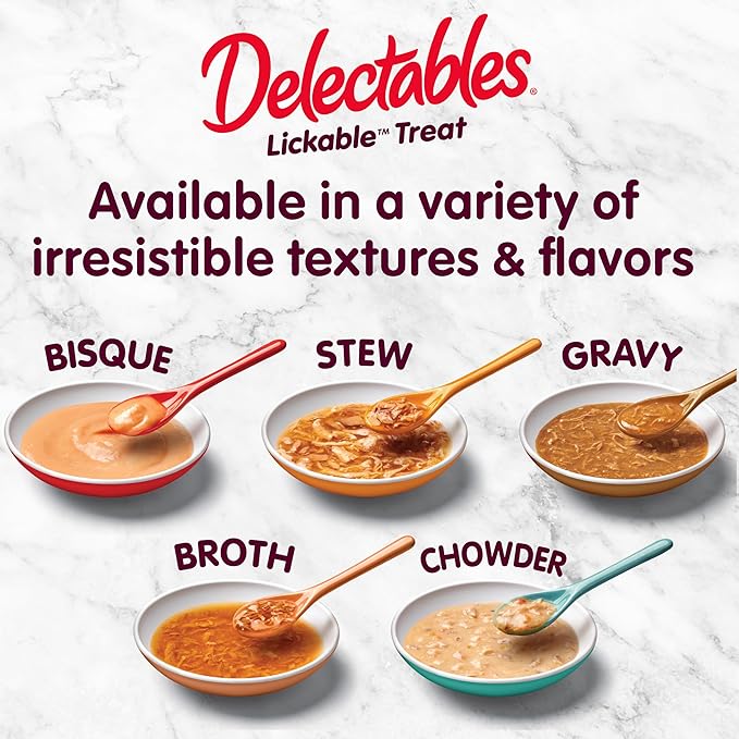 Delectables Lickable Treat Gravy Variety Wet Cat Treat & Food Topper, Food Topper, Hydrating, Grain-Free, No Fillers, No by-Products, No Added Preservatives, 1.4oz Pouch, 30 Pack