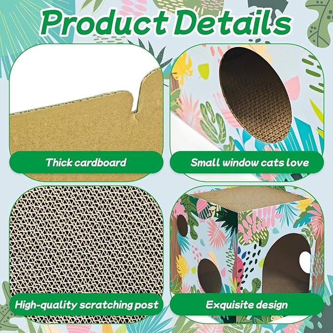 Cinrobiye Cardboard Cat House with 2 Pcs Scratching Pad，Pet Hideaway Cave Board Bed Playhouse Condo Box Decor Small Animals Scratcher Bed for Indoor Cats Kittens Rabbits Bunny