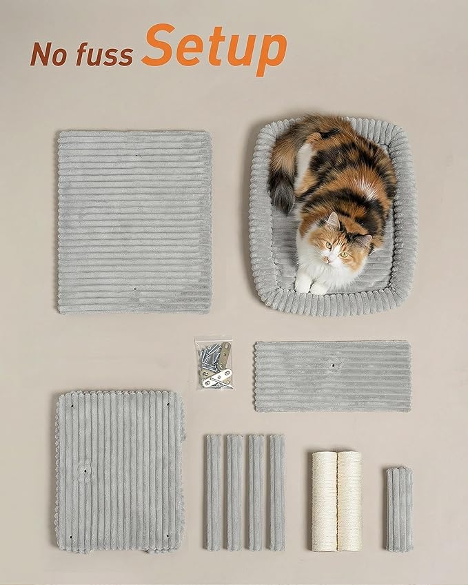 Cat Tree for Large Cat, 20.9 * 15.7in Large Perch Bed for Adult Cats, 22.8in Cat Tower with Scratching Post, Cat Condo with 2-Door for Indoor Cats, Light Gray