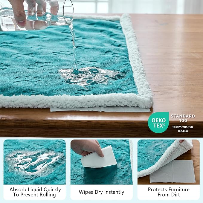 Qeils Pet Blankets for Cats - Waterproof Cat Blanket Washable - Sherpa Fleece Puppy Blanket, Soft Plush Reversible Throw Protector for Bed Couch Car Sofa, 50"X60", Teal