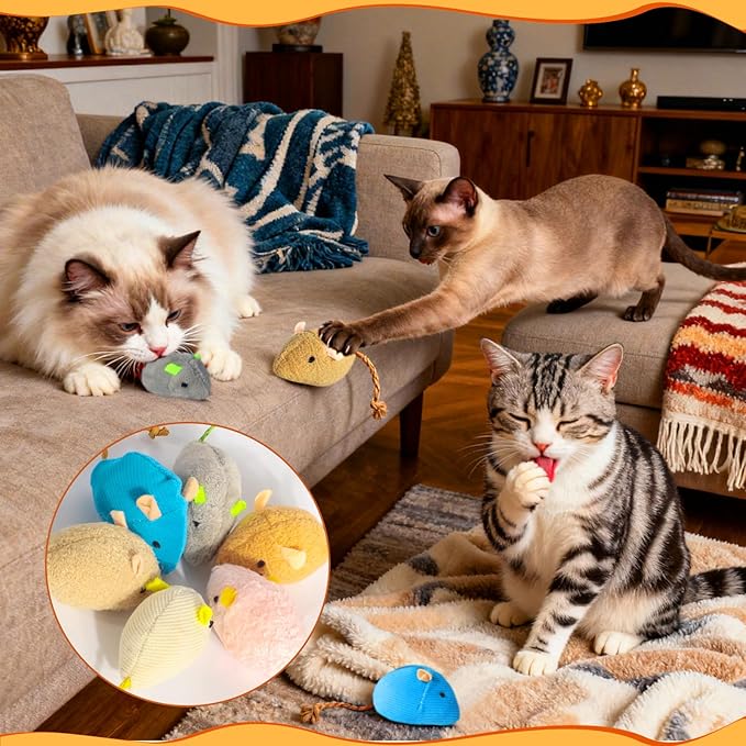 24 Pack 2.36" Colorful Mouse Toy for Cat, Interactive Catnip Animal Toys Plush Catnip Mouse Shaped Biting Toys for Indoor Cats