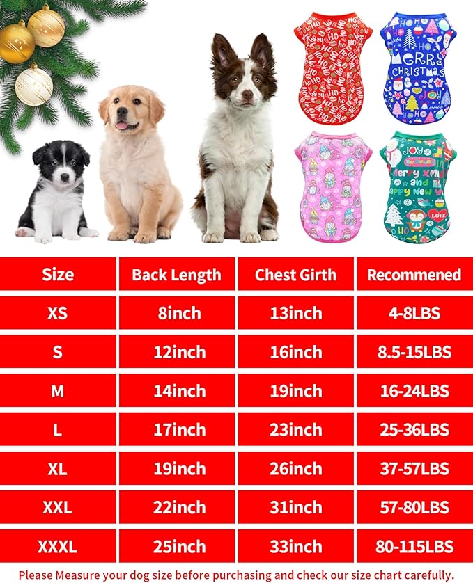 PET SHOW 4 Pack Christmas Dog Shirts for Small Doggies Tank Top Tee Red Green Xmas Santa Gnome T-Shirts Pets Holiday Party Sleeveless Vest Cats Kittens Puppy Clothes Boys Girls(Small)