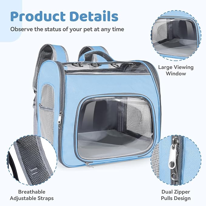 Innovative Traveler Backpack Pet Carriers Cat Backpack with Breathable Mesh Puppy Travel Carrier with Soft Padded Reinforced Support Foldable Small Dog Carrying Backpack for Kitty up to 15lbs (Blue)