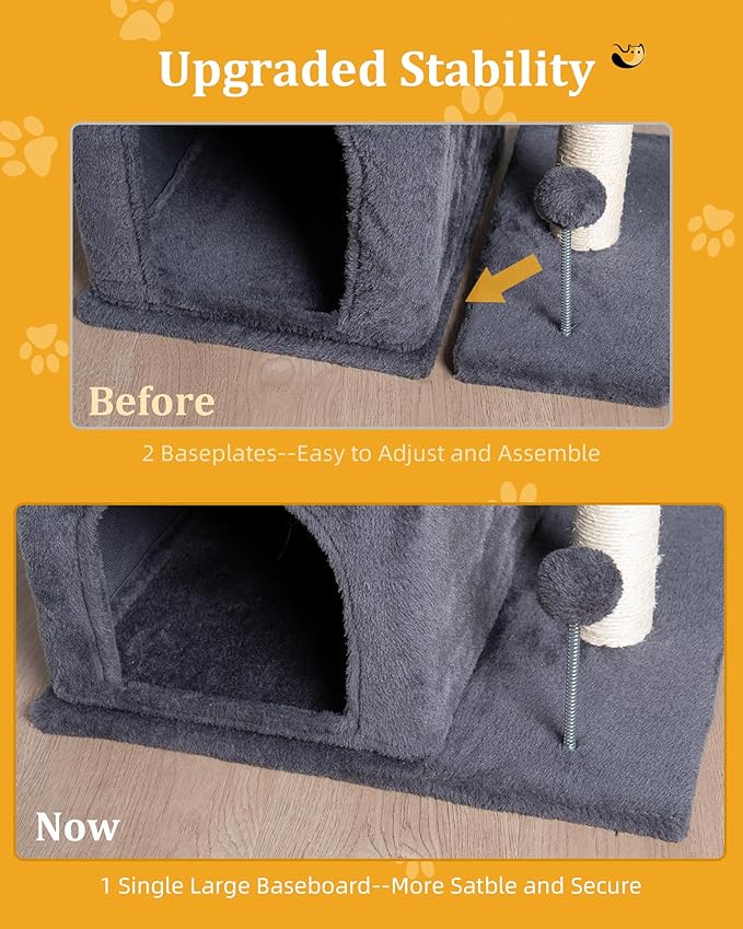 Aechonow Cat Tree for Large Cat, 19x16.5In Large Cat Perch, Adult Cat Tower for Indoor Cats with 24In Long Scratching Post, 2 Cozy Cat Condo House for Adult & Fat Cats, Dark Gray